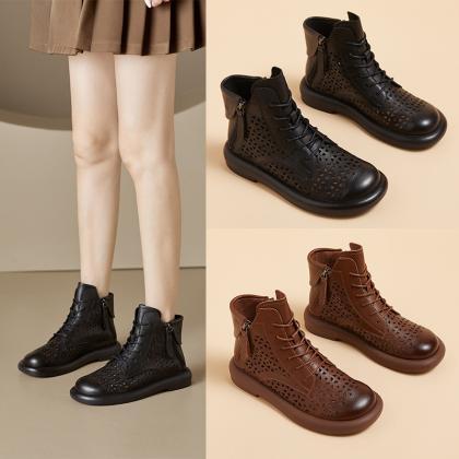 Retro Hollow Martin Boots Thick Bottom Double Side..