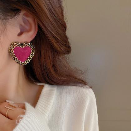 Sweet Romantic Rose Pink Cloth Stud Earrings..