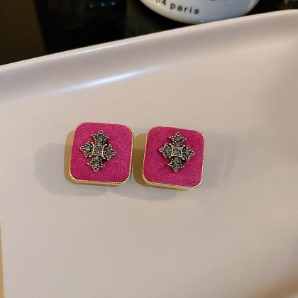 Sweet Romantic Rose Pink Cloth Stud Earrings..
