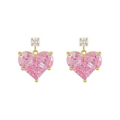Love Heart Cut Pink Diamond Stud Earring For Girl..