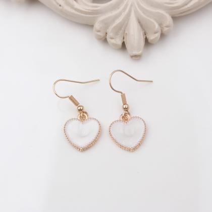 Exquisite White Enamel Heart Drop Earrings For..