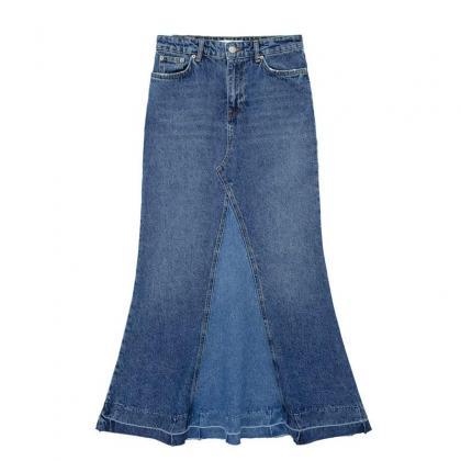 Denim Skirt Women Blue Slit Jean Skirt Woman High..