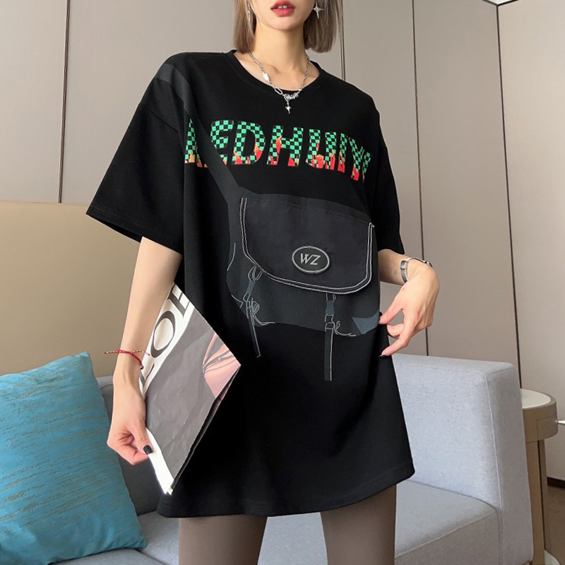 Large Size Women's Clothing Personalized Creative Mobile Phone Pocket Short-sleeved T-shirt For Women