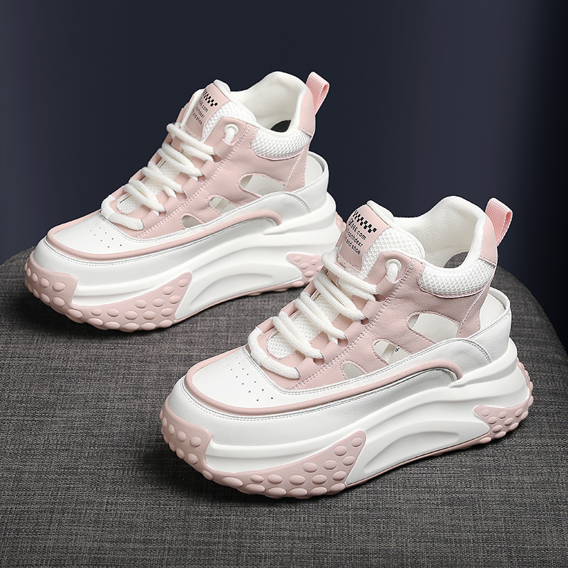 High-top White Shoes Summer Hollow Women's Shoes Platform Shoes Heightened Breathable Women's Shoes