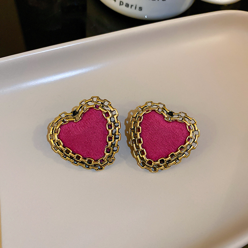 Sweet Romantic Rose Pink Cloth Stud Earrings Fashion Design Cross Earrings For Women Party Jewelry Accessories Simple Earrings