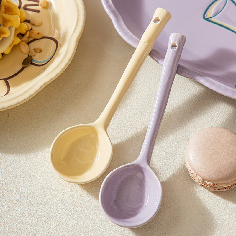 Creative Cartoon Ceramic Small Soup Spoon, Stoneware Spoon, Long Handle Spoon, Household Rice Spoon Kitchen Tableware
