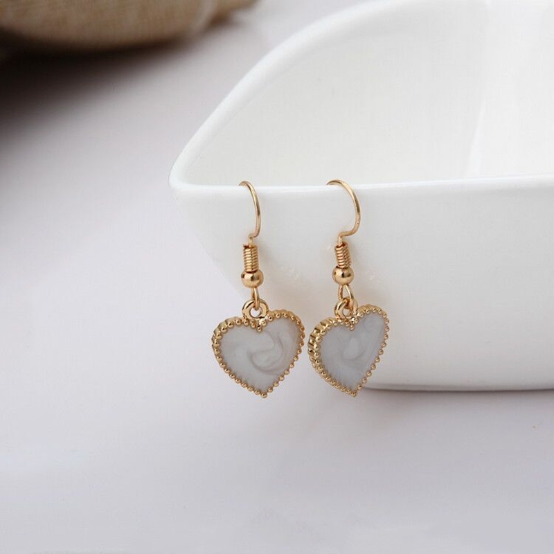 Exquisite White Enamel Heart Drop Earrings For Women