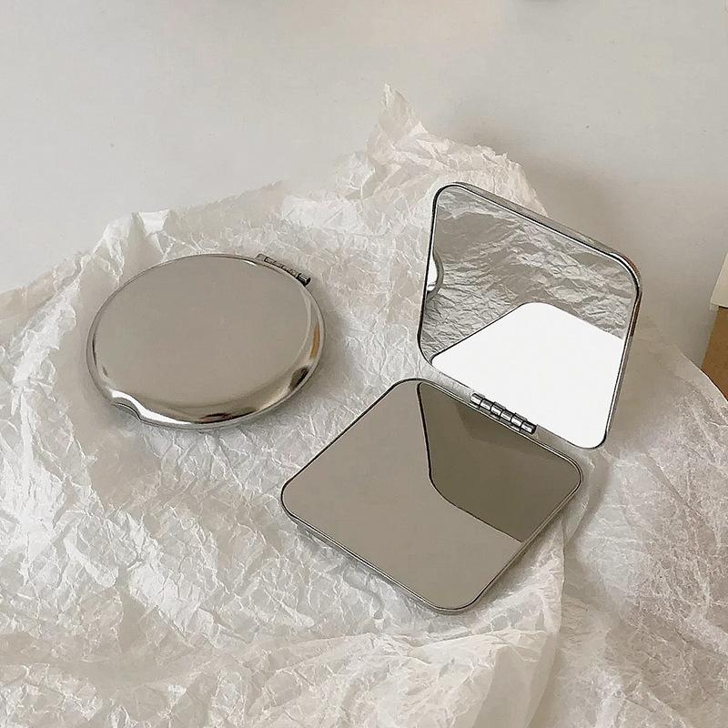 1pcs Portable Women Stainless Steel Makeup Mirror Hand Pocket Folded-side Cosmetic Make Up Mirror Small Various Shapes