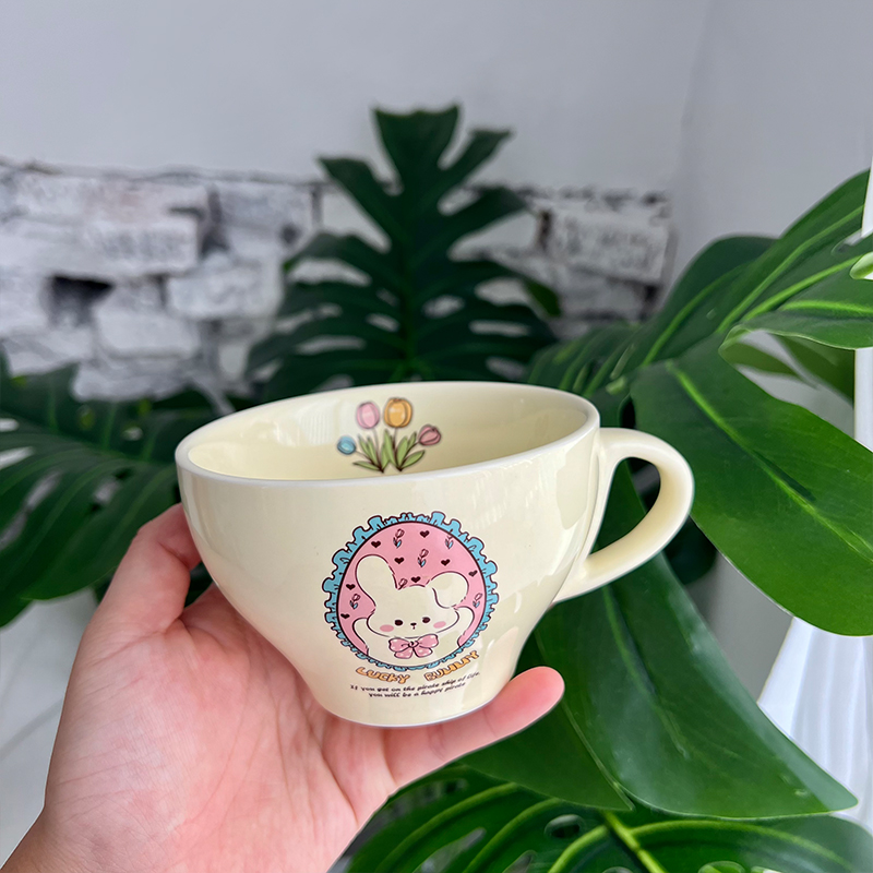 Mushrooms Garden Korean Creative Retro Cute Cartoon Bear Bunny Cream Yellow Breakfast Cup Milk Coffee Ceramic Mug