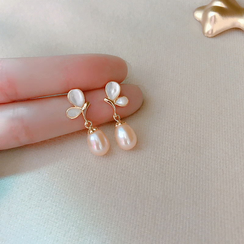 Earrings Fashion Pearl Trendy Water Drop Women Dangle Earrings Simple Elegant Pink Cute Butterfly Jewelry