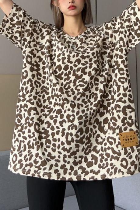 Women's Large Size Leopard Print Texture Short-sleeved T-shirt