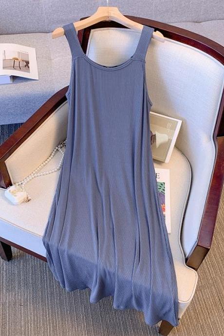 Mid-length Solid Color Loose Plus Size Sling Dress