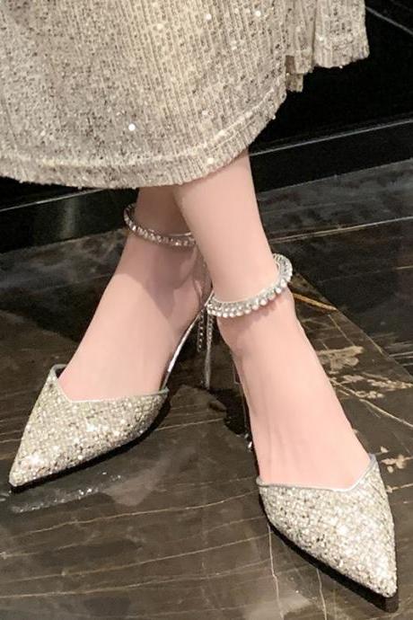 Elegant Rhinestone Sandals Plus Size Women&amp;#039;s High Heels