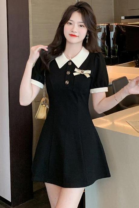 Style Little Black Dress Polo Collar Dress Short Skirt