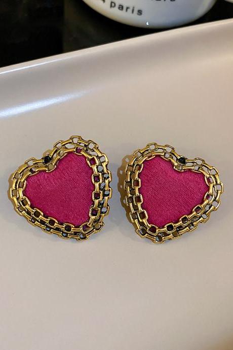 Sweet Romantic Rose Pink Cloth Stud Earrings Fashion Design Cross Earrings For Women Party Jewelry Accessories Simple Earrings