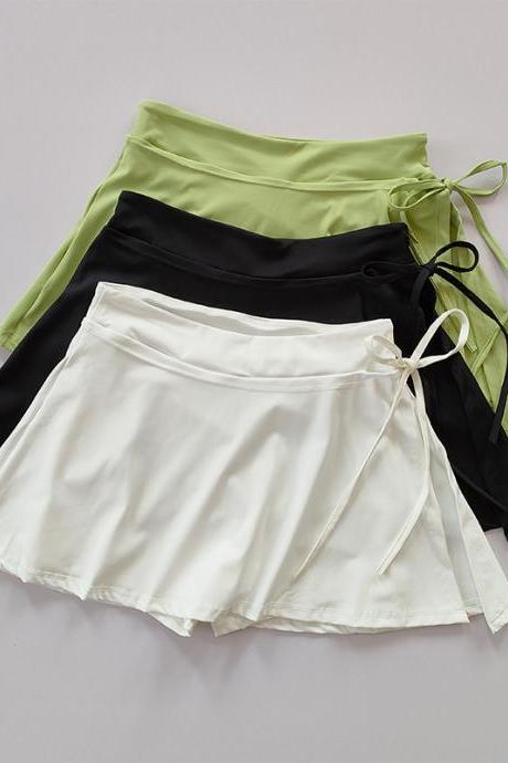 Sports Yoga Skirt Badminton Tennis Skirt Pants Half-body Quick Drying Pocket Skirt Side Split Strap Skirt Pants For Outwear