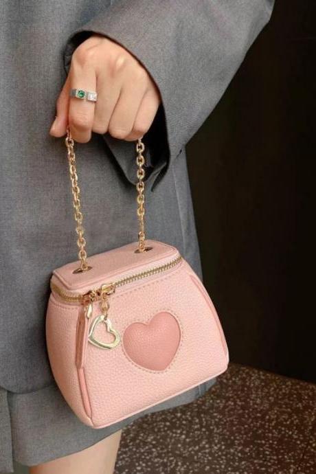 Pink Heart Bags For Women 2023 Women&amp;#039;s Fashion Casual Handbags Korean Buckets For Women Classic Versatile Designer Crossbody Bag