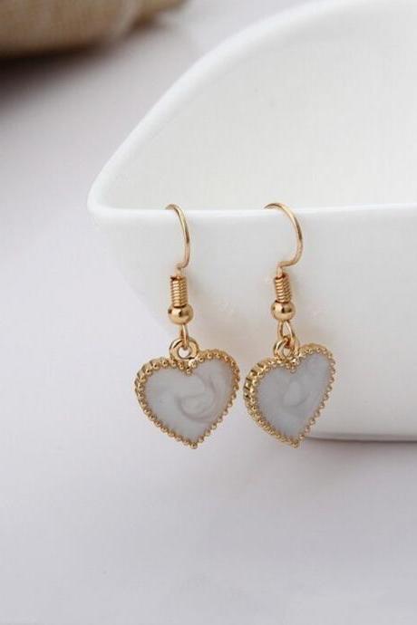Exquisite White Enamel Heart Drop Earrings For Women