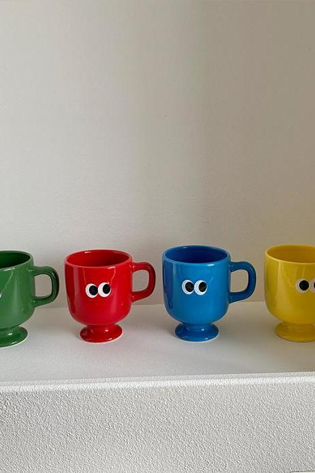 Cartoon Cute Big Eyes Ceramic Cup Mug Dessert Cup Korean High Foot Coffee Cup Color Water Cup Cute Cup