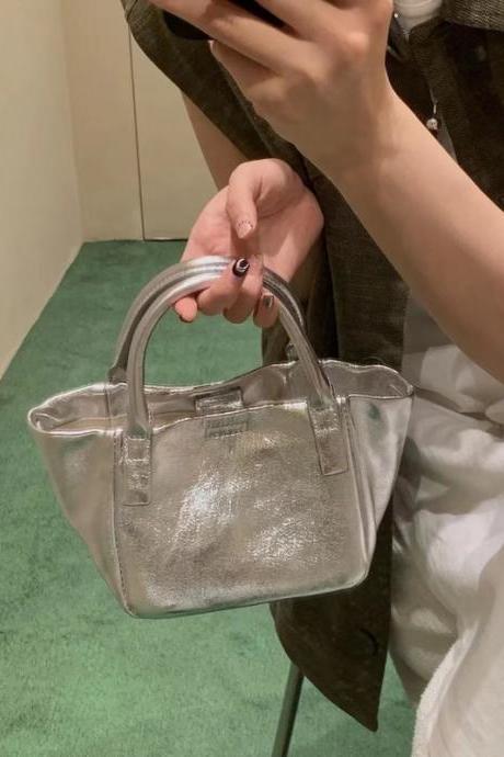 Simple Vintage Handbag Silver Pu Leather Korean Style Mobile Phone Crossbody Bag Summer Fashion Designer Shoulder Bag