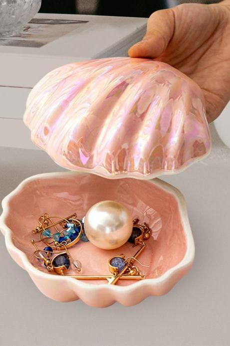 Ceramic Seashell Jewelry Storage Box Trinket Box Collectible Fashion Creative For Desktop Dresser Living Room Home Ornaments