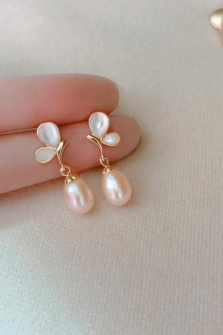Arrival Earrings Fashion Pearl Trendy Water Drop Women Dangle Earrings Simple Elegant Pink Cute Butterfly Jewelry